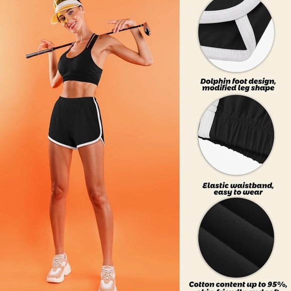 3 Pack Classic Black Women's Athletic Shorts with White Trim - Picture 4 of 8